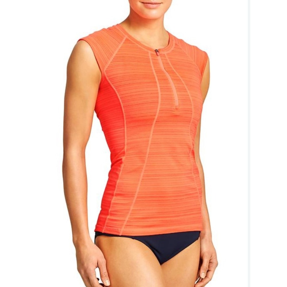 Athleta Womens Orange Space Dye Quarter Zip Sleeveless Workout Top Size M